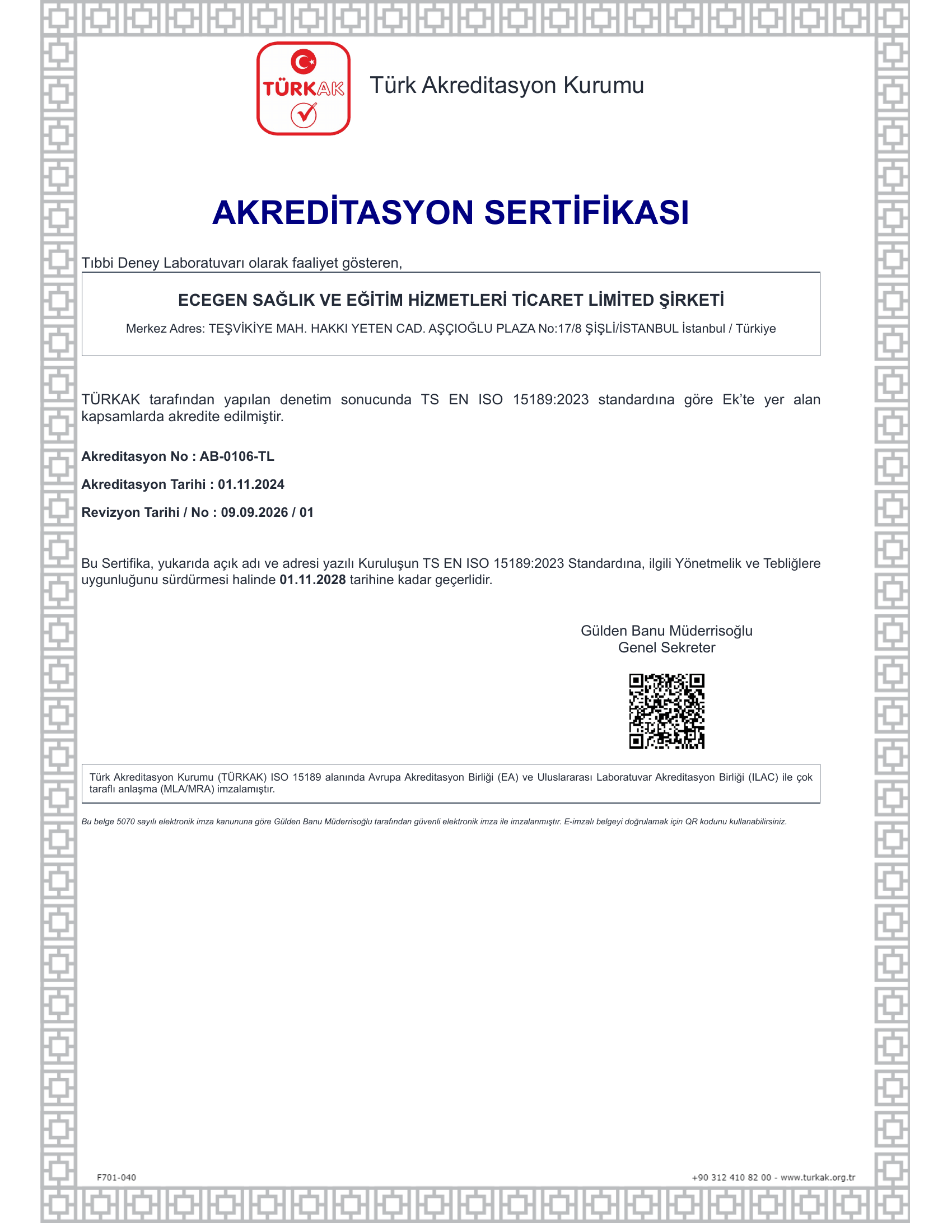 ECEGEN TS EN ISO 15189:2023 Akreditasyonu