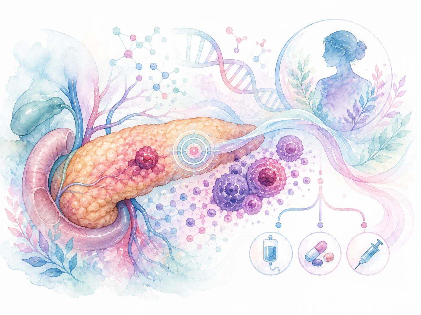 Pancreatic cancer and molecular targets illustration