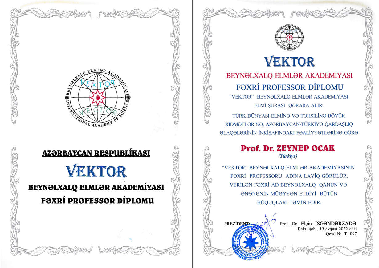 Honorarprofessur-Diplom von Prof. Dr. Zeynep Ocak
