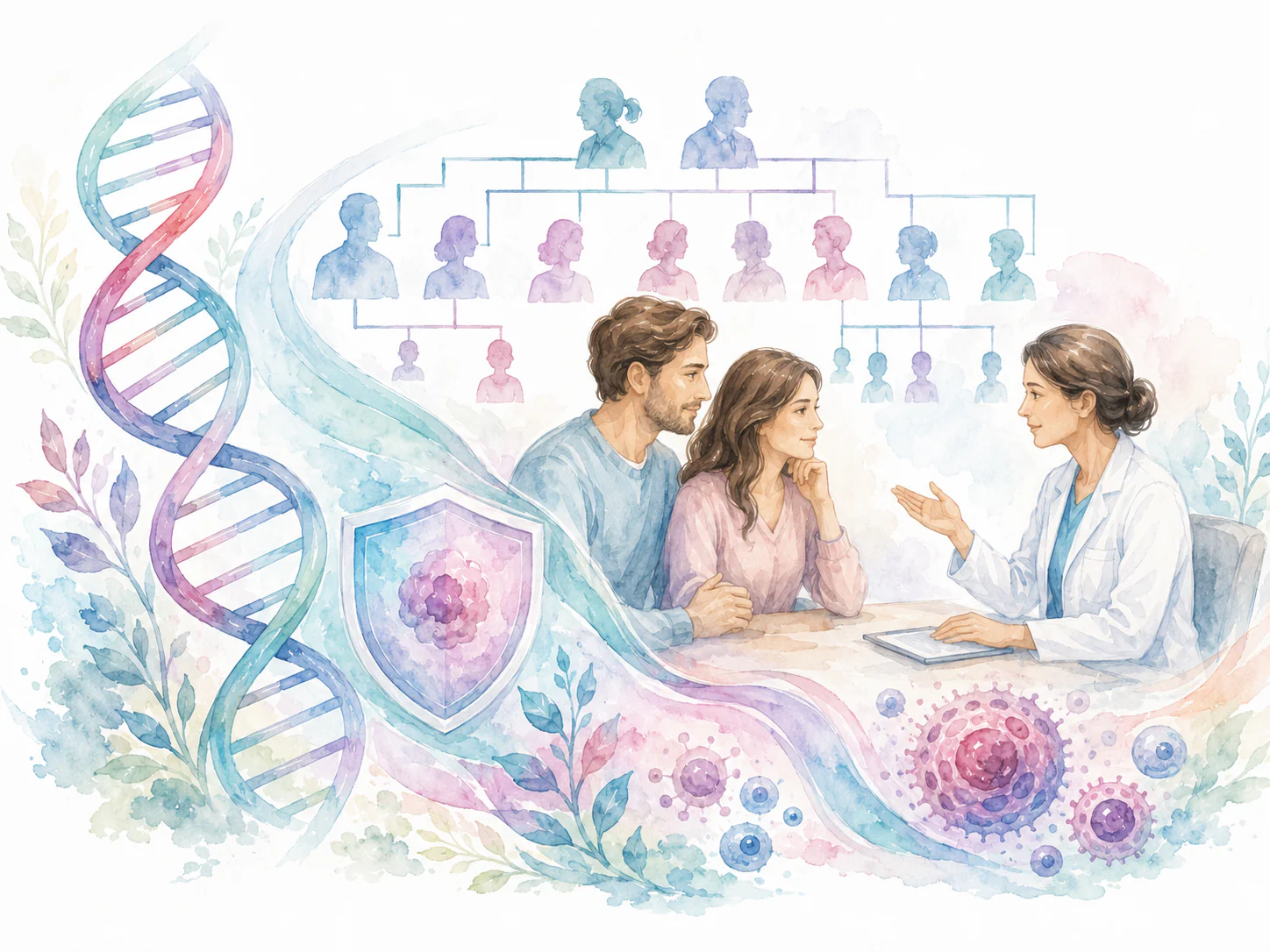 Hereditary cancer assessment and family history illustration