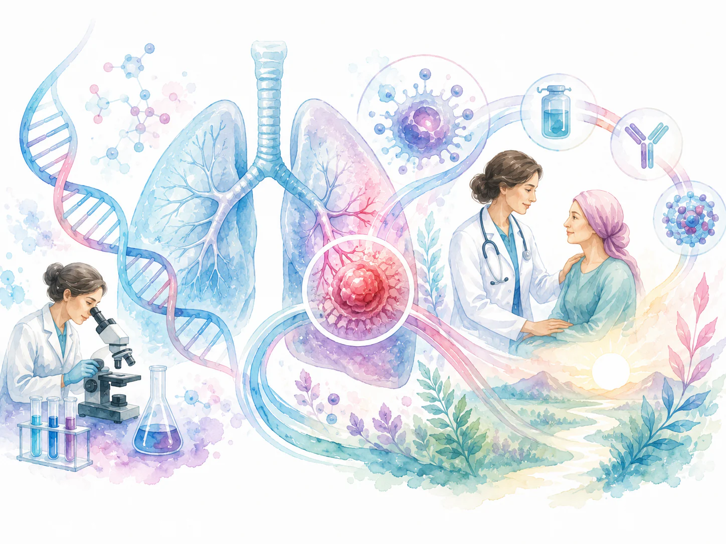 Lung cancer genetics and targeted analysis illustration